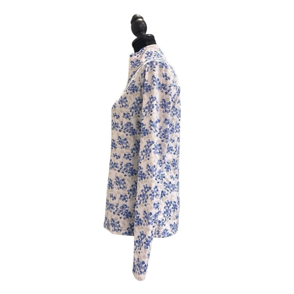 Straight Down Women Ava Quarter Zip Size XS Blue Floral - Picture 2 of 9